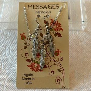 Messages miracles necklace & earrings set new is box agate made in USA pewter